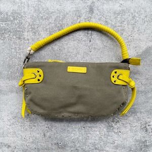 DKNY Beige Yellow Studded Canvas Mini Bag Clutch
